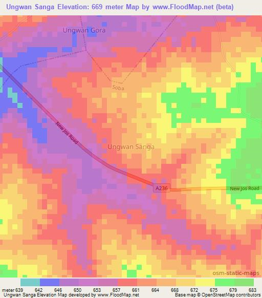 Ungwan Sanga,Nigeria Elevation Map