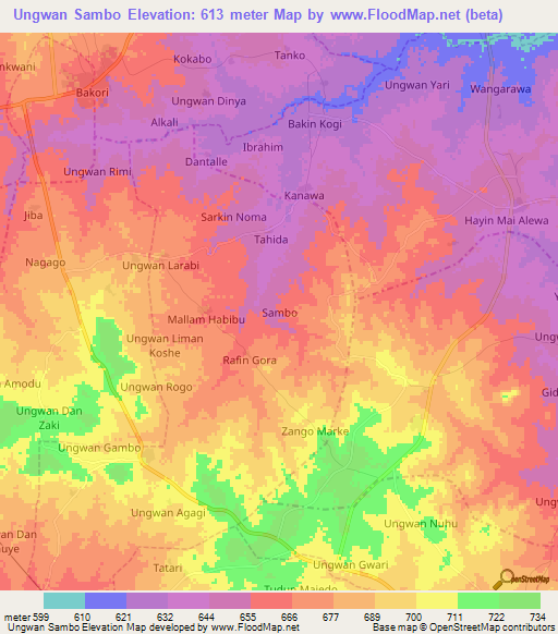 Ungwan Sambo,Nigeria Elevation Map