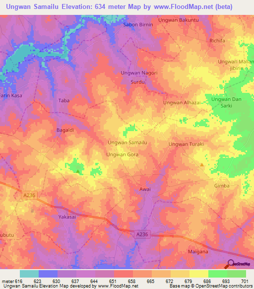 Ungwan Samailu,Nigeria Elevation Map