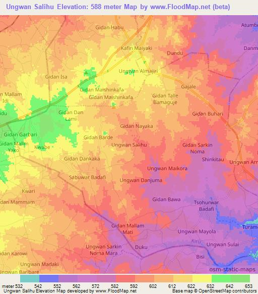 Ungwan Salihu,Nigeria Elevation Map