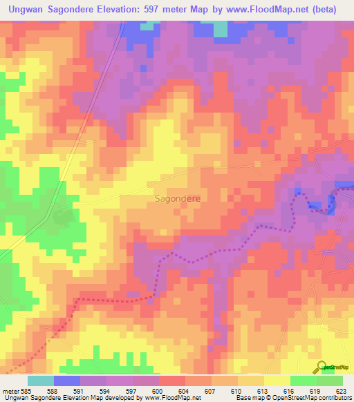 Ungwan Sagondere,Nigeria Elevation Map