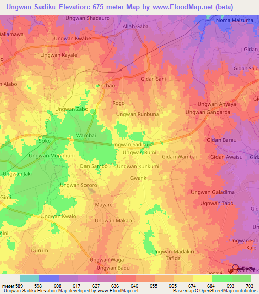 Ungwan Sadiku,Nigeria Elevation Map