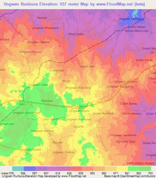 Ungwan Runbuna,Nigeria Elevation Map