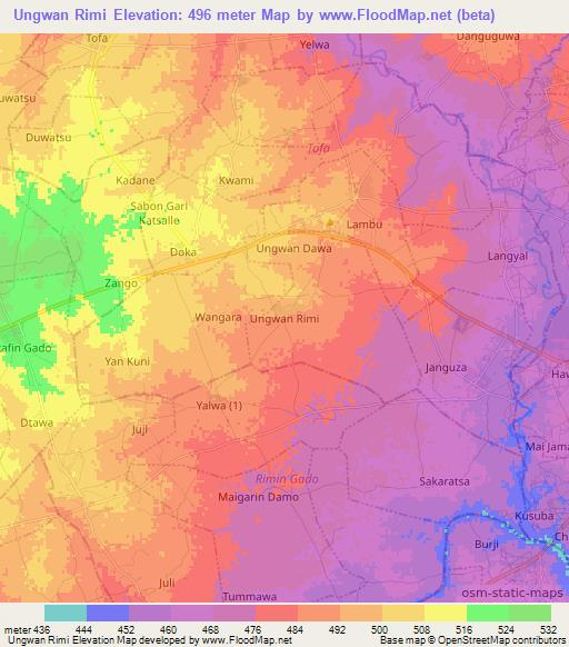 Ungwan Rimi,Nigeria Elevation Map