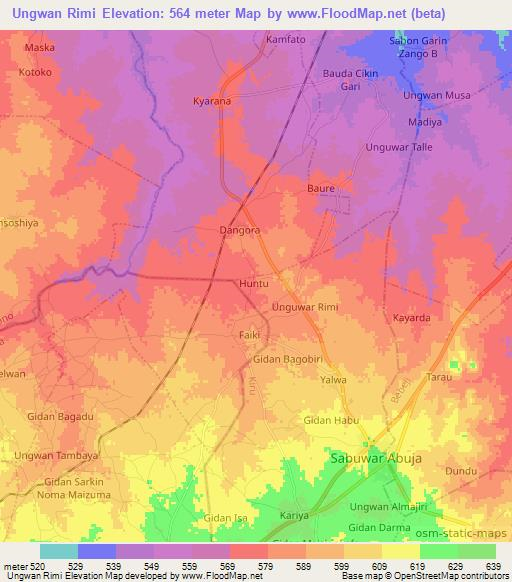 Ungwan Rimi,Nigeria Elevation Map