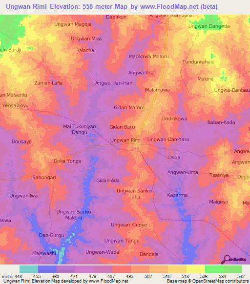 Ungwan Rimi,Nigeria Elevation Map