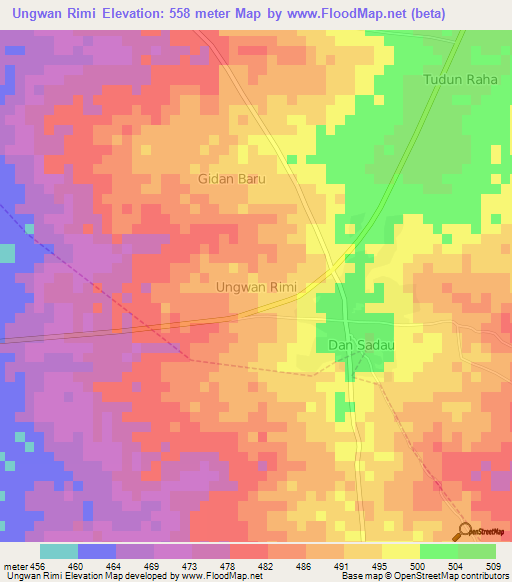 Ungwan Rimi,Nigeria Elevation Map