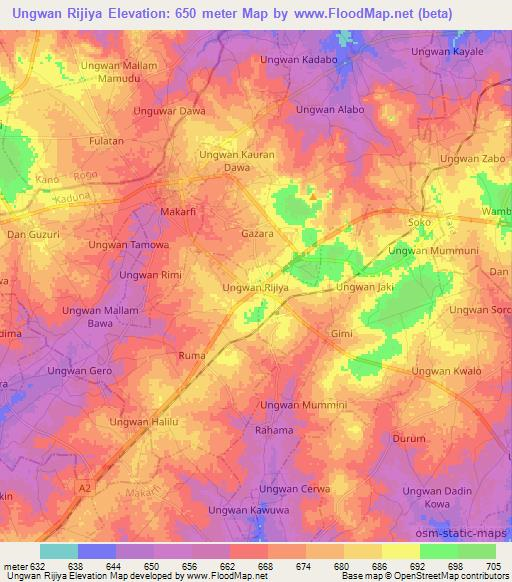 Ungwan Rijiya,Nigeria Elevation Map