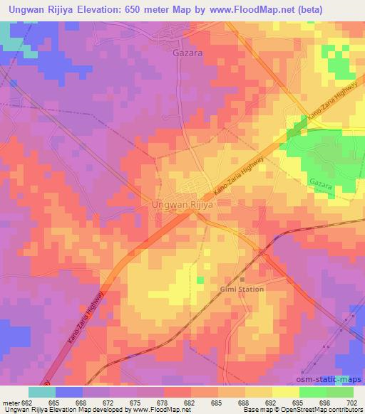 Ungwan Rijiya,Nigeria Elevation Map