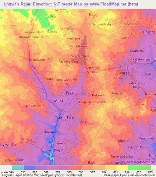 Ungwan Rajau,Nigeria Elevation Map