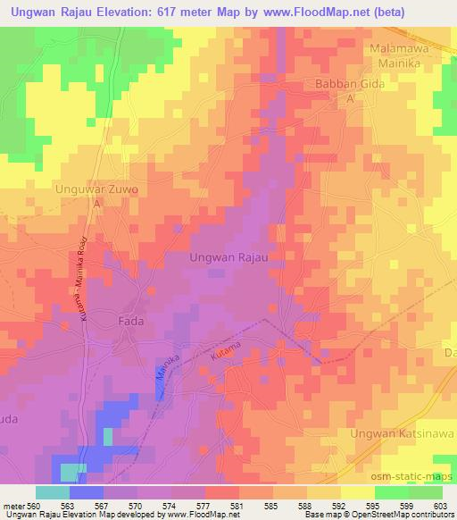 Ungwan Rajau,Nigeria Elevation Map