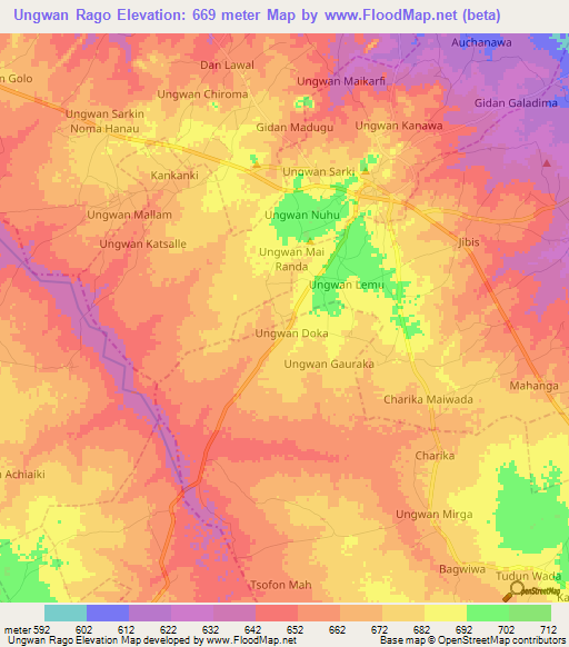 Ungwan Rago,Nigeria Elevation Map