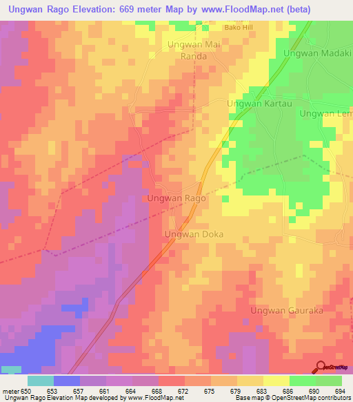 Ungwan Rago,Nigeria Elevation Map