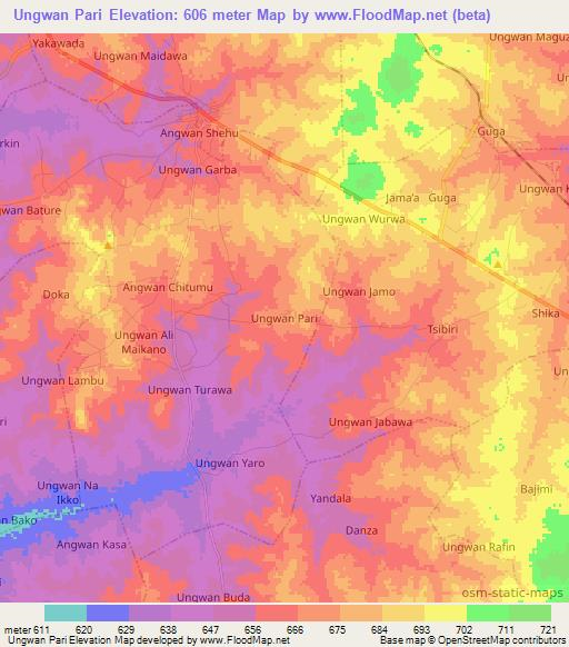 Ungwan Pari,Nigeria Elevation Map