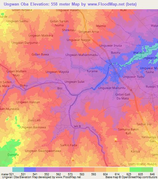 Ungwan Oba,Nigeria Elevation Map