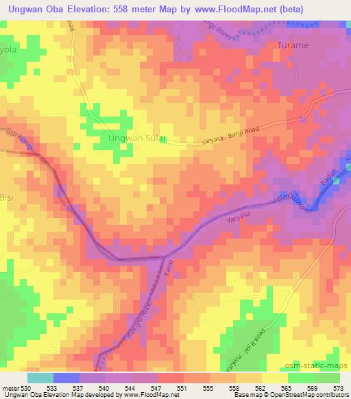 Ungwan Oba,Nigeria Elevation Map