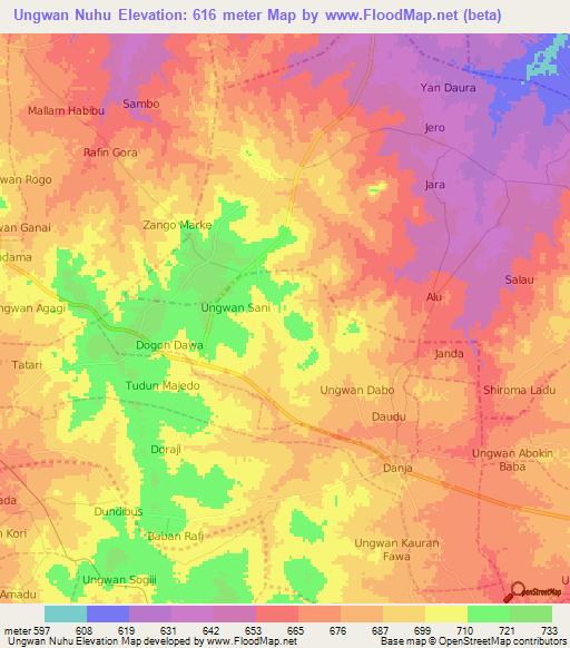 Ungwan Nuhu,Nigeria Elevation Map