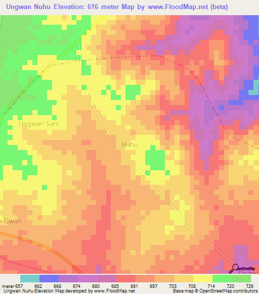 Ungwan Nuhu,Nigeria Elevation Map