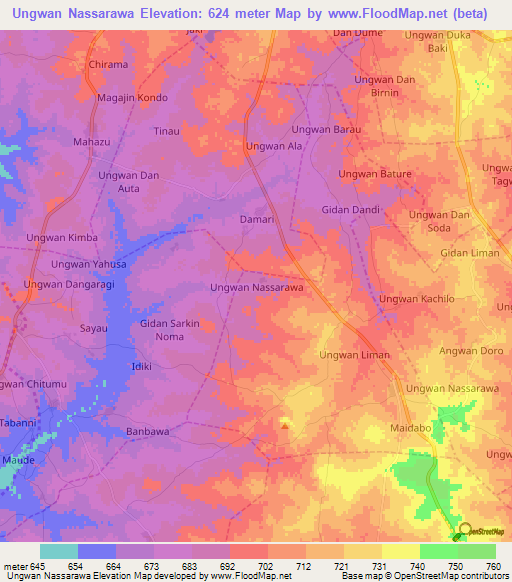 Ungwan Nassarawa,Nigeria Elevation Map