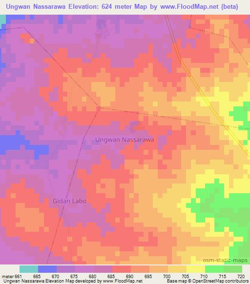 Ungwan Nassarawa,Nigeria Elevation Map