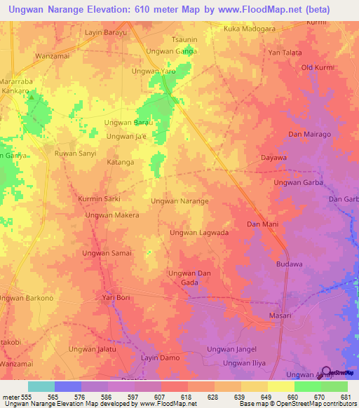 Ungwan Narange,Nigeria Elevation Map