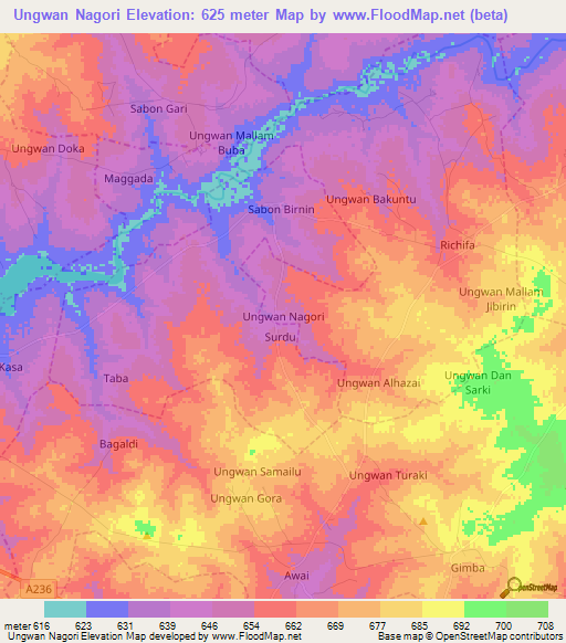 Ungwan Nagori,Nigeria Elevation Map