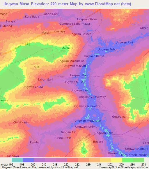 Ungwan Musa,Nigeria Elevation Map