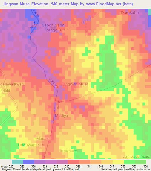 Ungwan Musa,Nigeria Elevation Map