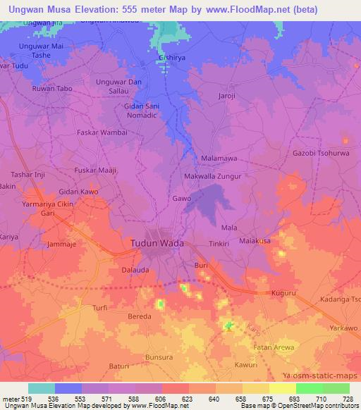 Ungwan Musa,Nigeria Elevation Map