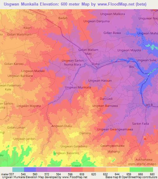 Ungwan Munkaila,Nigeria Elevation Map