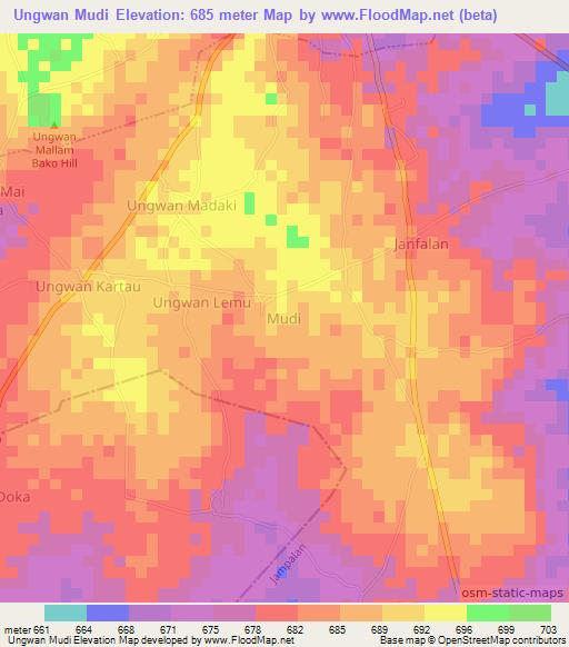Ungwan Mudi,Nigeria Elevation Map