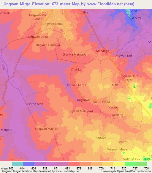 Ungwan Mirga,Nigeria Elevation Map