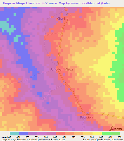 Ungwan Mirga,Nigeria Elevation Map