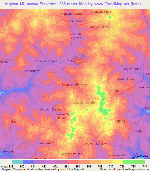 Ungwan Mijinyawa,Nigeria Elevation Map