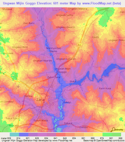 Ungwan Mijin Goggo,Nigeria Elevation Map