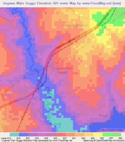 Ungwan Mijin Goggo,Nigeria Elevation Map