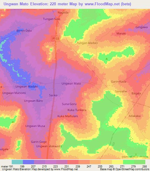 Ungwan Mato,Nigeria Elevation Map