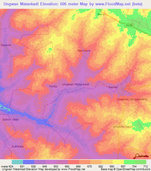 Ungwan Matankadi,Nigeria Elevation Map