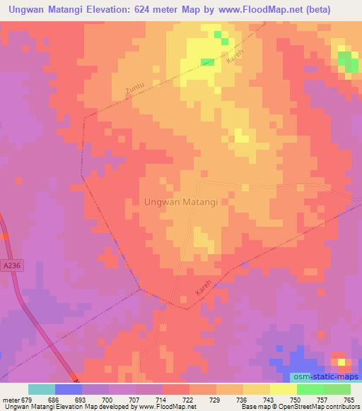 Ungwan Matangi,Nigeria Elevation Map