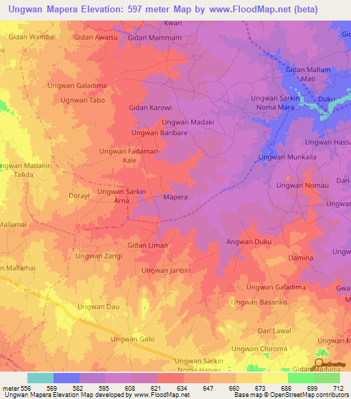 Ungwan Mapera,Nigeria Elevation Map