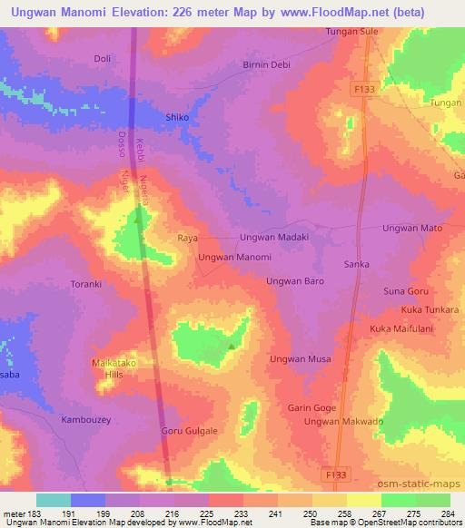 Ungwan Manomi,Nigeria Elevation Map