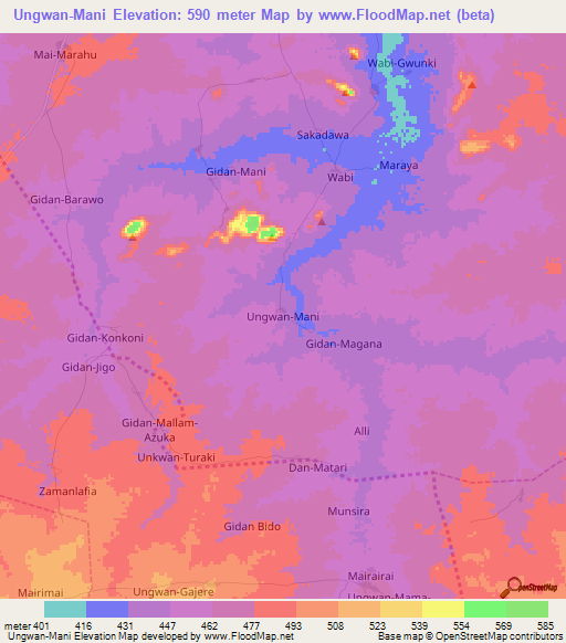 Ungwan-Mani,Nigeria Elevation Map
