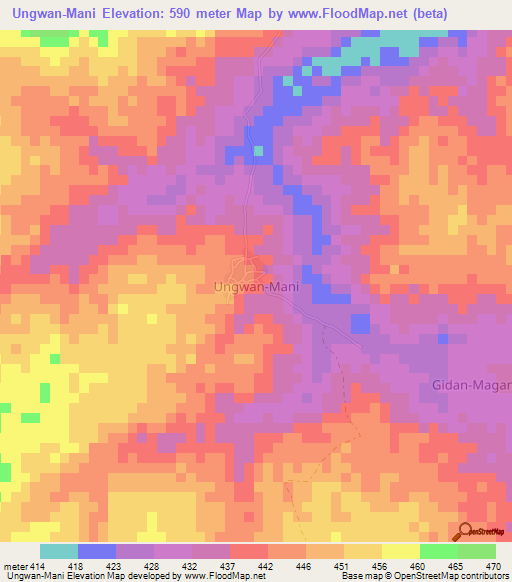 Ungwan-Mani,Nigeria Elevation Map