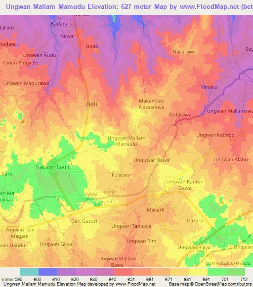 Ungwan Mallam Mamudu,Nigeria Elevation Map