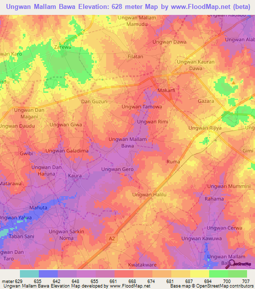 Ungwan Mallam Bawa,Nigeria Elevation Map