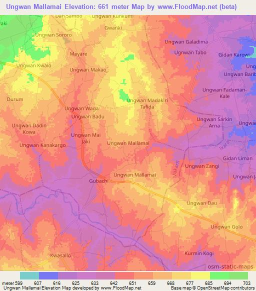 Ungwan Mallamai,Nigeria Elevation Map