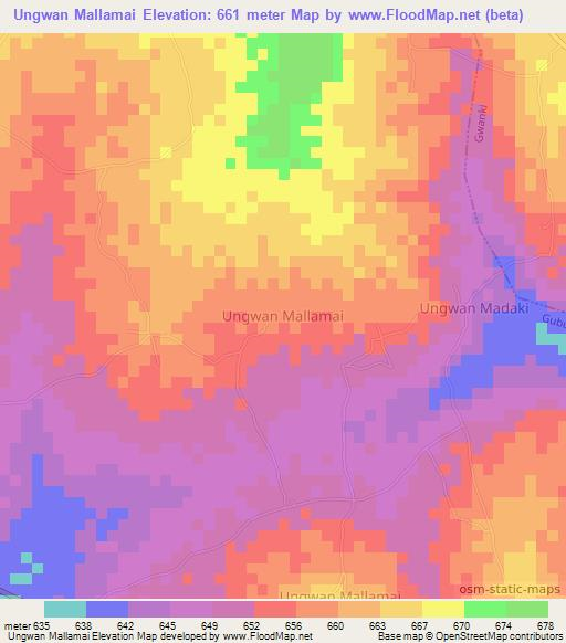 Ungwan Mallamai,Nigeria Elevation Map