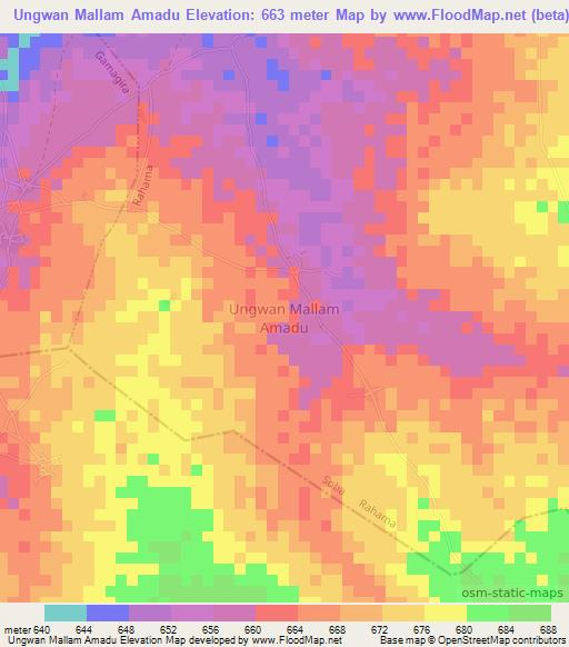 Ungwan Mallam Amadu,Nigeria Elevation Map