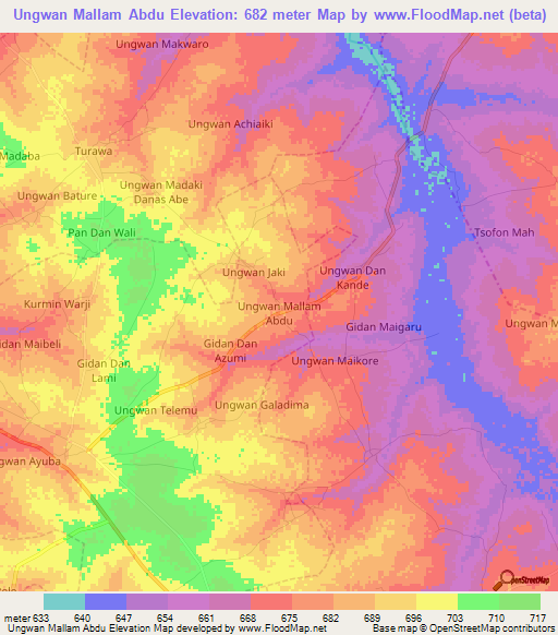 Ungwan Mallam Abdu,Nigeria Elevation Map