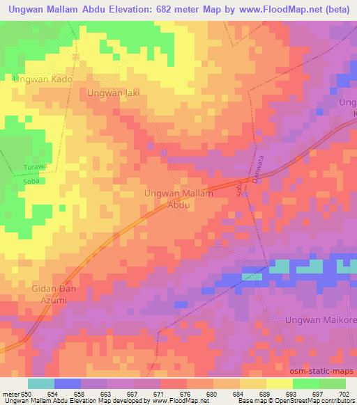 Ungwan Mallam Abdu,Nigeria Elevation Map